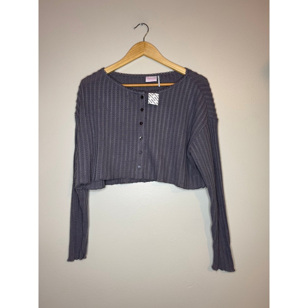 Out From Under Ribbed Cropped Henley Top‎ XS Gray